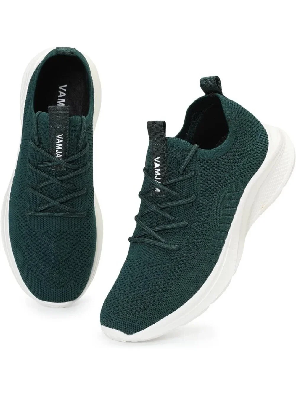 Men's Dark Green Lightweight Breathable Flying Knitting Lace Up Walking Sneaker
